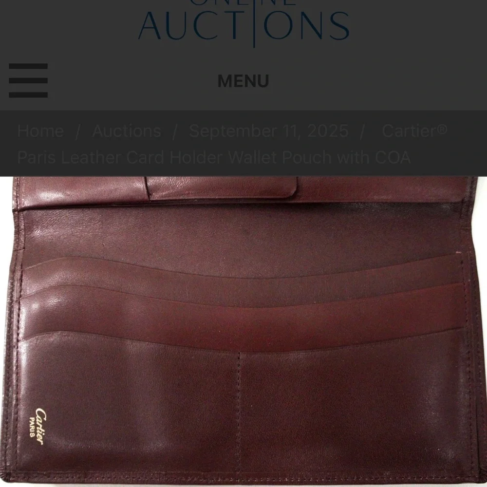 Cartier Maroon Leather Card Holder with Gold Logo with COA